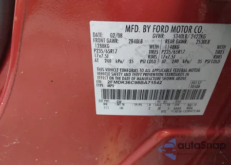 2008 Ford Edge Se из США, поврежденный, VIN 2FMDK36C98BA71542